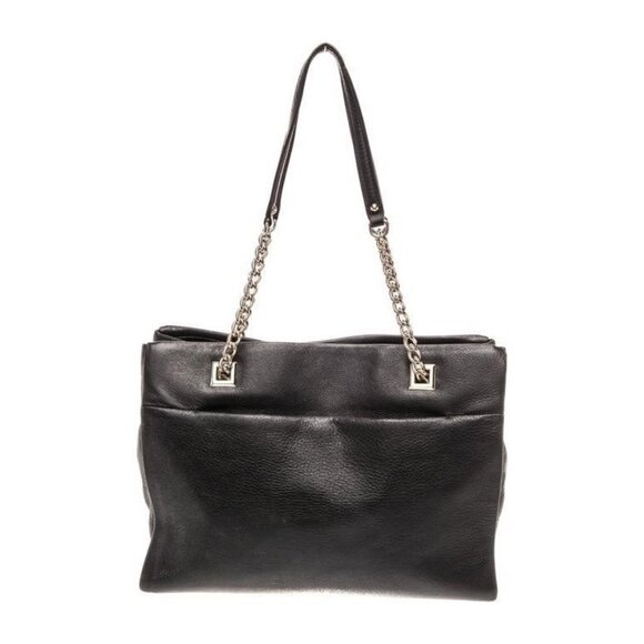 Kate Spade Black Leather Chain Strap Shoulder Tote Bag With Zipper Closure - Picture 2 of 5